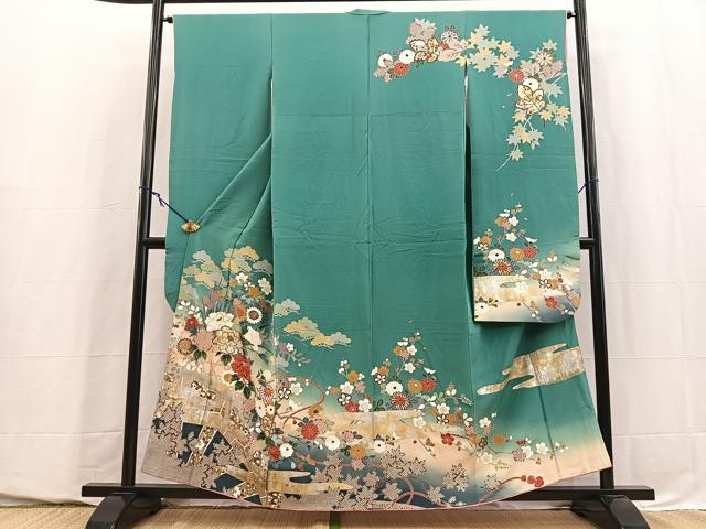 平和屋着物■豪華振袖 駒刺繍 吉祥花文 暈し染め 金銀彩 正絹 逸品 BAAY5701yc