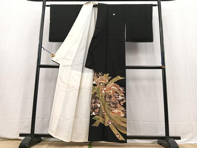 平和屋着物■豪華黒留袖 駒刺繍 松竹梅束ね熨斗文 金彩 正絹 逸品 BAAY5703yc