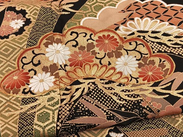 平和屋着物■豪華黒留袖 駒刺繍 松竹梅束ね熨斗文 金彩 正絹 逸品 BAAY5703yc