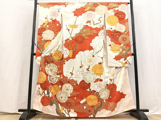平和屋着物■豪華振袖 駒刺繍 枝梅文 金彩 正絹 逸品 BAAY5706yc