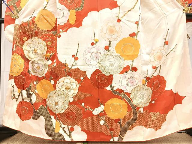 平和屋着物■豪華振袖 駒刺繍 枝梅文 金彩 正絹 逸品 BAAY5706yc