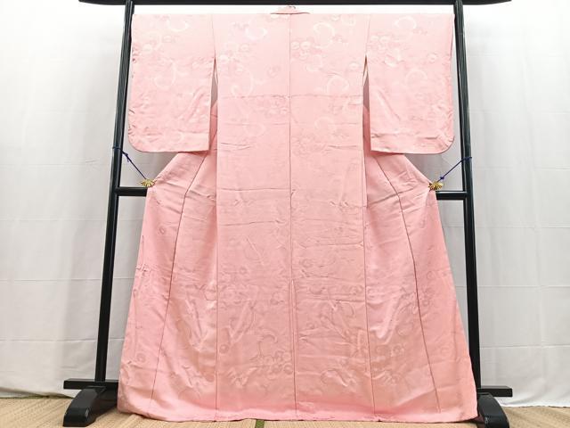 平和屋着物■上質な色無地 花唐草地紋 紅梅色 ロング丈 正絹 逸品 BAAY5710yc