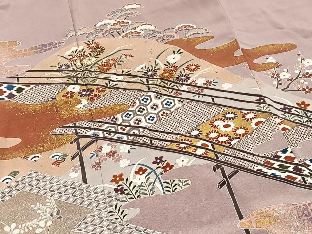 平和屋着物■豪華色留袖 作家物 渡り橋花文 金銀彩 正絹 逸品 BAAY5713yc