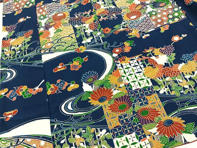 平和屋着物■上質な小紋 型染め 流水吉祥花文 正絹 逸品 BAAY5727yc