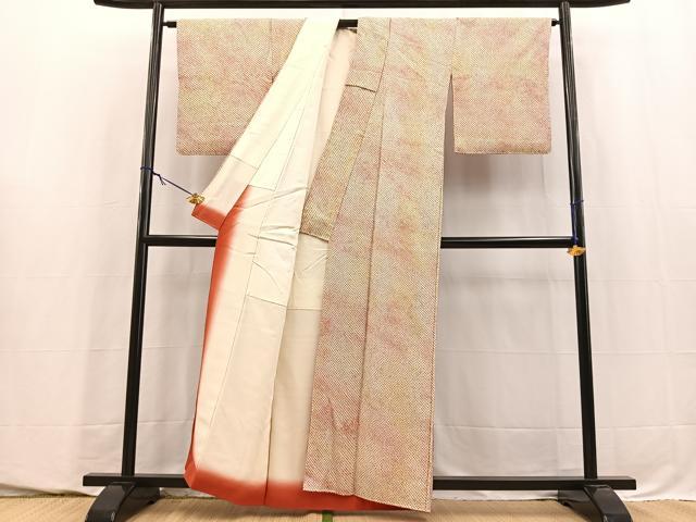 平和屋着物■大変加工の良い総絞り小紋 暈し染め 正絹 逸品 BAAY5752yc
