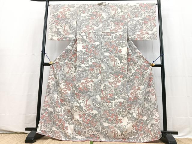 平和屋着物■上質な小紋 流水花蝶文 正絹 逸品 BAAY5757yc