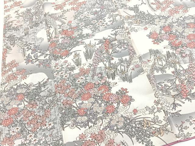 平和屋着物■上質な小紋 流水花蝶文 正絹 逸品 BAAY5757yc