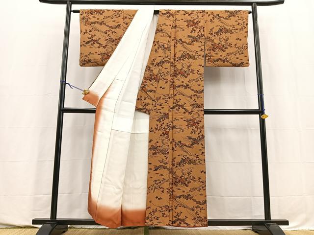 平和屋着物■上質な小紋 型染め 風景花文 正絹 逸品 BAAY5767yc