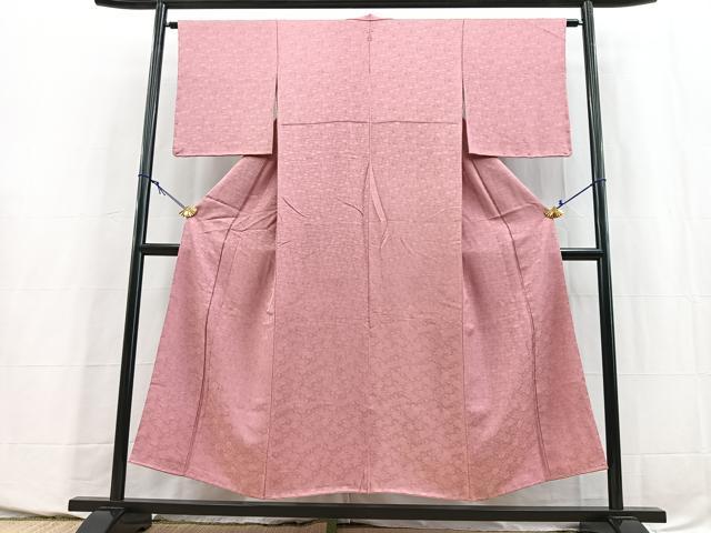 平和屋着物■上質な色無地 菊尽くし地紋 長春色 正絹 逸品 未使用 BAAY5774yc