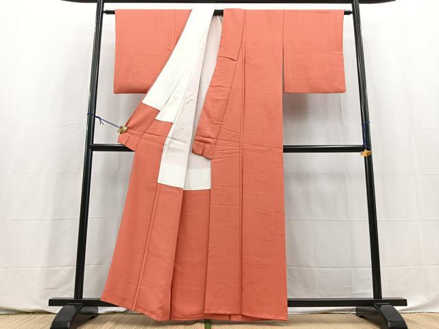 平和屋着物■上質な色無地 エ霞花地紋 真朱色 正絹 逸品 BAAY5779yc
