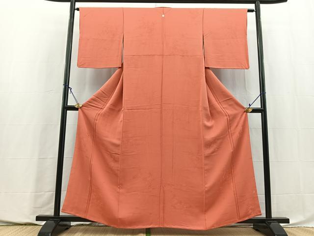 平和屋着物■上質な色無地 エ霞花地紋 真朱色 正絹 逸品 BAAY5779yc