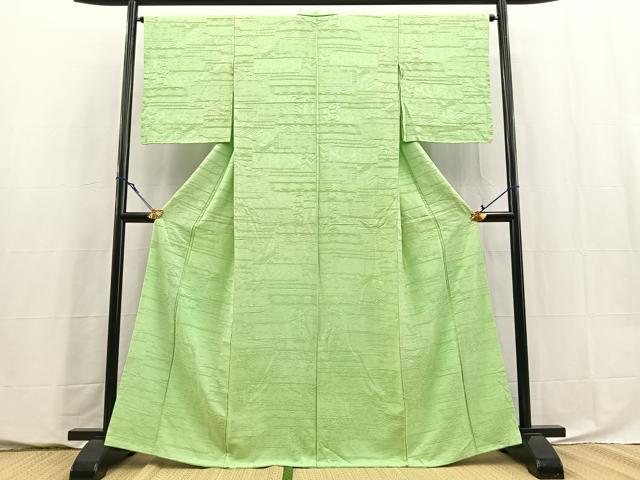 平和屋着物■上質な色無地 エジプト壁画地紋 若緑色 正絹 逸品 BAAY5789yc