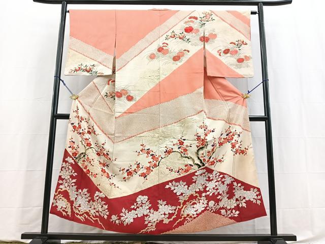 平和屋着物■訪問着 絞り 駒刺繍 風景花文 金彩 正絹 逸品 BAAY5799yc