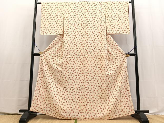 平和屋着物■上質な小紋 型染め 草花文 正絹 逸品 BAAY5808yc