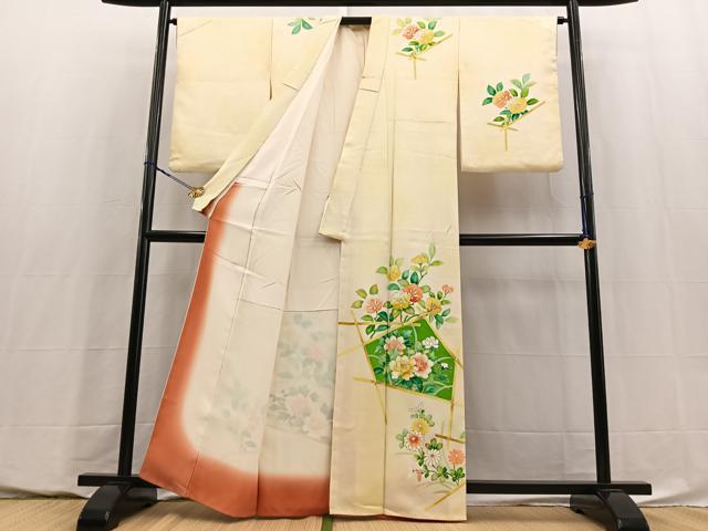 平和屋着物■訪問着 竹垣花文 暈し染め 金彩 正絹 逸品 BAAY5810yc
