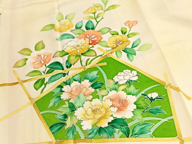 平和屋着物■訪問着 竹垣花文 暈し染め 金彩 正絹 逸品 BAAY5810yc