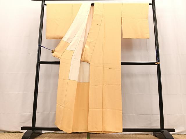 平和屋着物■上質な色無地 霞地紋 蜂蜜色 正絹 逸品 BAAY5813yc