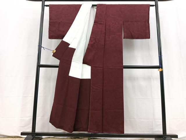平和屋着物■上質な色無地 草花地紋 葡萄色 正絹 逸品 未使用 BAAY5815yc