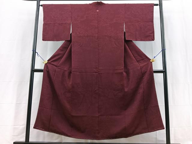 平和屋着物■上質な色無地 草花地紋 葡萄色 正絹 逸品 未使用 BAAY5815yc
