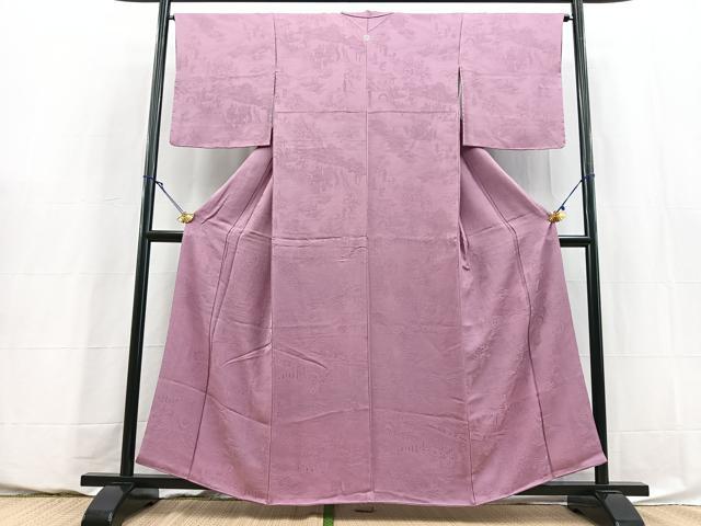平和屋着物■上質な色無地 風景人物地紋 京紫色 正絹 逸品 BAAY5822yc