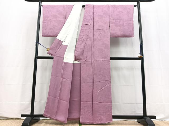平和屋着物■上質な色無地 風景人物地紋 京紫色 正絹 逸品 BAAY5822yc
