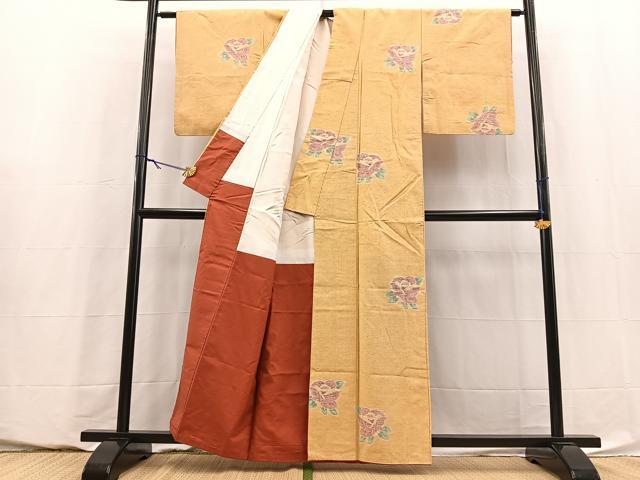 平和屋着物■上質な紬 薔薇 正絹 逸品 BAAY5825yc