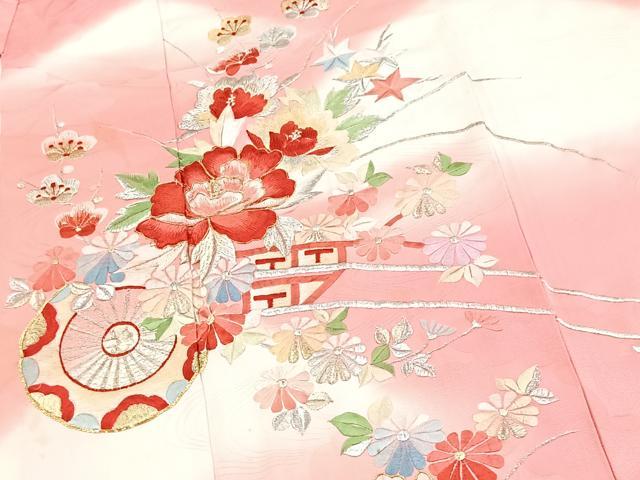 平和屋着物■豪華振袖 刺繍 花車文 暈し染め 金銀糸 正絹 逸品 BAAY5853yc