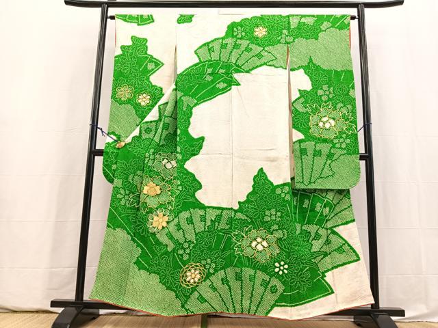 平和屋着物■豪華振袖 絞り 駒刺繍 檜扇花文 正絹 逸品 BAAY5857yc