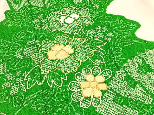 平和屋着物■豪華振袖 絞り 駒刺繍 檜扇花文 正絹 逸品 BAAY5857yc