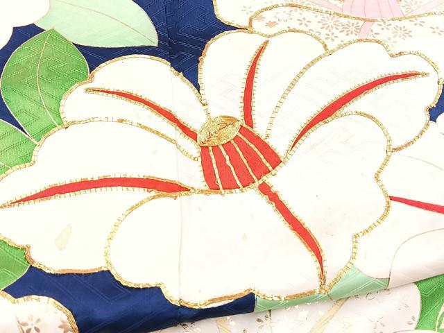 平和屋着物■豪華振袖 駒刺繍 椿 金彩 正絹 逸品 BAAY5859yc