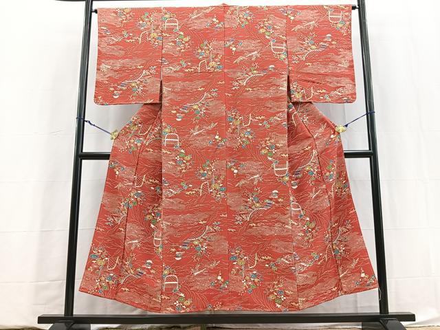 平和屋着物■上質な小紋 型染め 御所解花文 正絹 逸品 未使用 BAAY5873yc