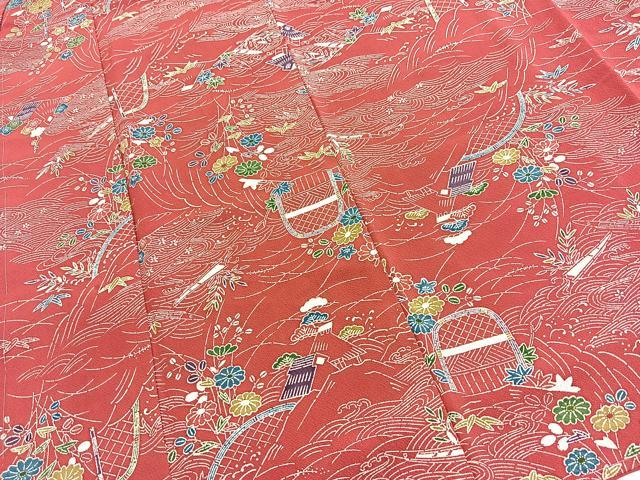 平和屋着物■上質な小紋 型染め 御所解花文 正絹 逸品 未使用 BAAY5873yc