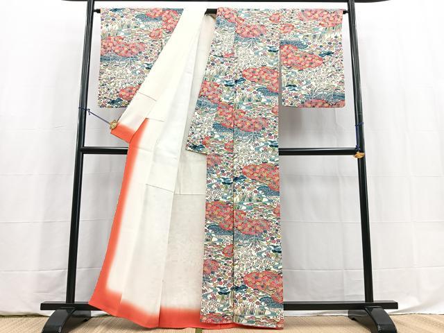 平和屋着物■上質な小紋 型染め 流水風景花文 正絹 逸品 BAAY5882yc