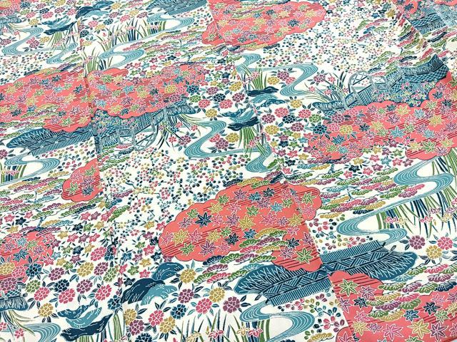 平和屋着物■上質な小紋 型染め 流水風景花文 正絹 逸品 BAAY5882yc