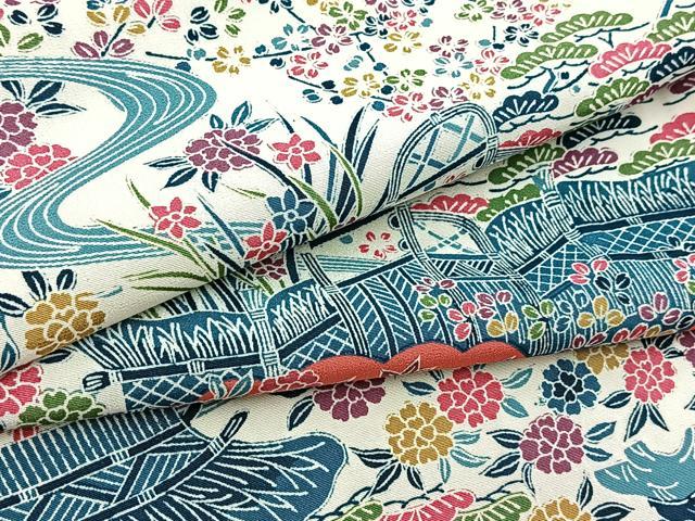 平和屋着物■上質な小紋 型染め 流水風景花文 正絹 逸品 BAAY5882yc