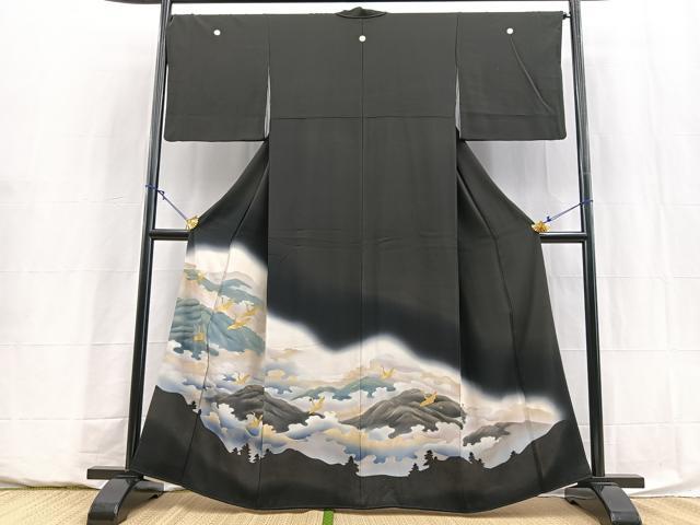 平和屋着物■豪華黒留袖 飛鶴風景文 金彩 正絹 逸品 BAAY5886yc