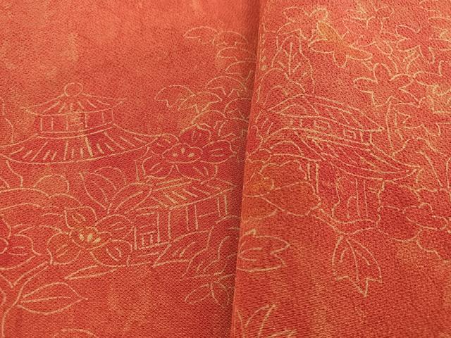 平和屋着物■上質な小紋 風景花文 鬼しぼ縮緬 正絹 逸品 BAAY5888yc