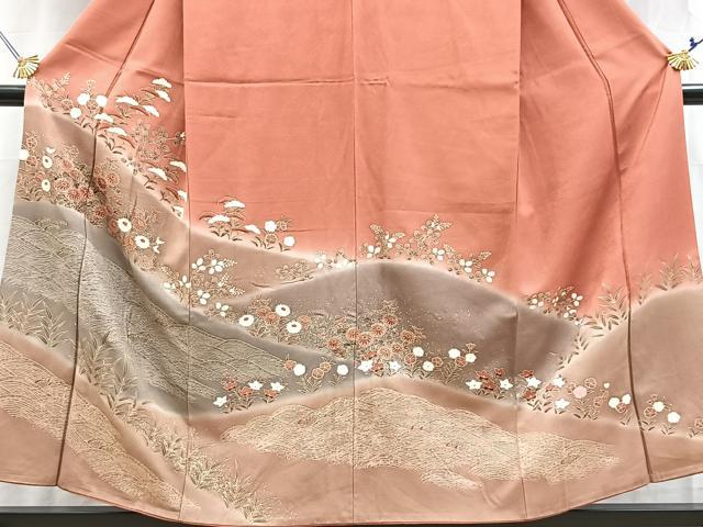 平和屋着物■訪問着 刺繍 立波秋草文 暈し染め 金彩 ますいわ屋扱い 正絹 逸品 BAAY5889yc