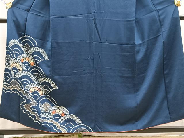 平和屋着物■訪問着 絞り 駒刺繍 花青海波 金彩 正絹 逸品 BAAY5890yc