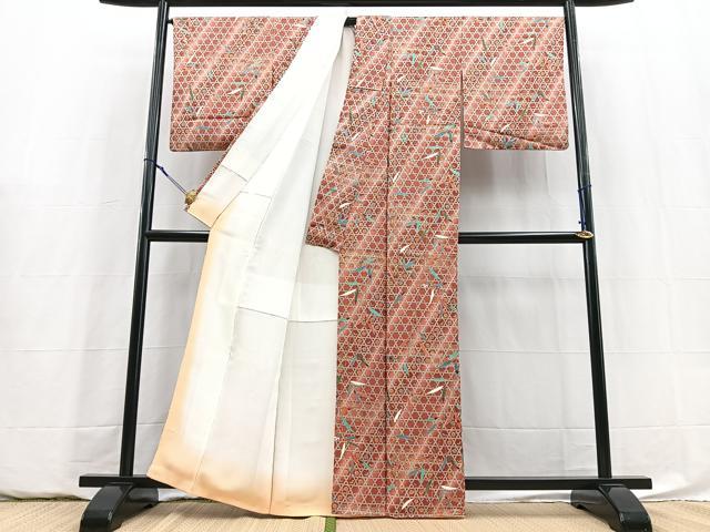 平和屋着物■上質な小紋 籠目草花文 暈し染め 金彩 正絹 逸品 BAAY5895yc