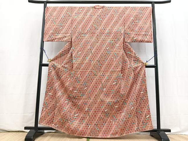 平和屋着物■上質な小紋 籠目草花文 暈し染め 金彩 正絹 逸品 BAAY5895yc