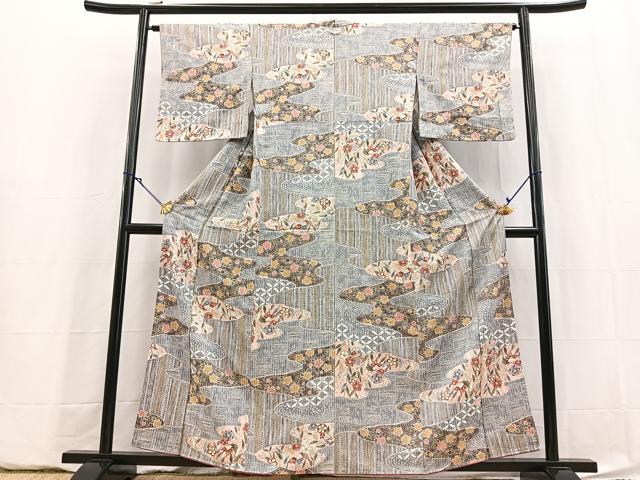 平和屋着物■上質な小紋 吉祥花蝶文 金彩 正絹 逸品 未使用 BAAY5897yc