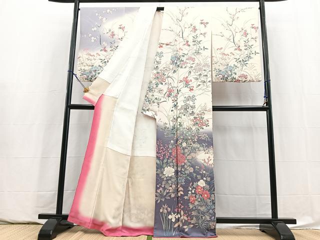 平和屋着物●訪問着 草花文 暈し染め 正絹 逸品 BAAY5898yc