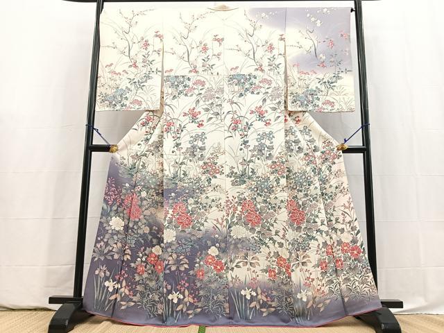 平和屋着物●訪問着 草花文 暈し染め 正絹 逸品 BAAY5898yc