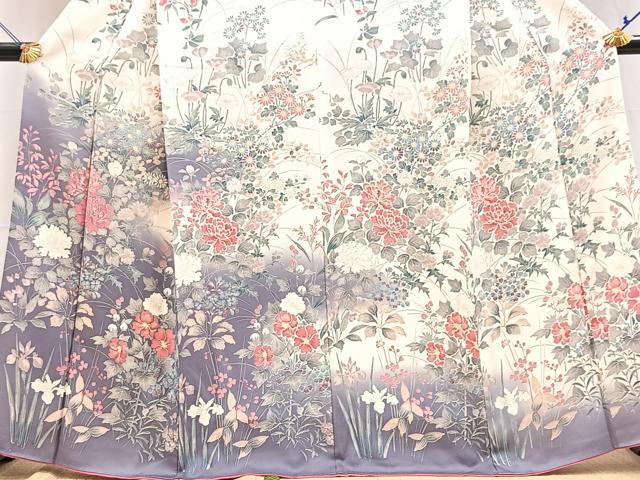 平和屋着物●訪問着 草花文 暈し染め 正絹 逸品 BAAY5898yc