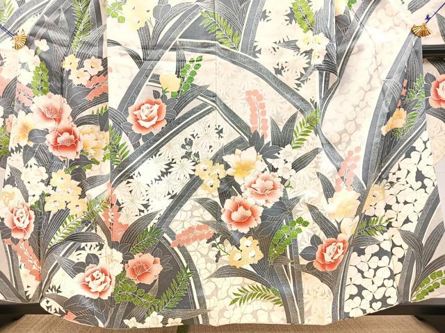 平和屋着物■豪華振袖 銀駒刺繍 草花文 金銀彩 正絹 逸品 BAAY5911yc