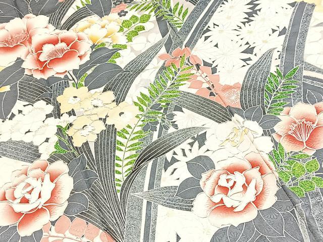 平和屋着物■豪華振袖 銀駒刺繍 草花文 金銀彩 正絹 逸品 BAAY5911yc