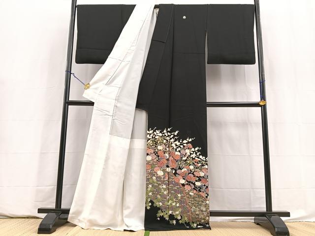 平和屋着物●豪華黒留袖 友禅 作家物 立波花文 正絹 逸品 BAAY5921yc
