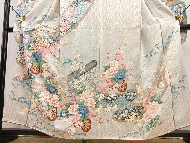 平和屋着物■豪華振袖 駒刺繍 絵巻花車文 金彩 正絹 逸品 BAAY5930yc