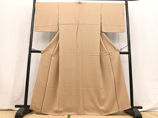 平和屋着物●上質な色無地 花尽くし地紋 丁子色 正絹 逸品 BAAY5934yc